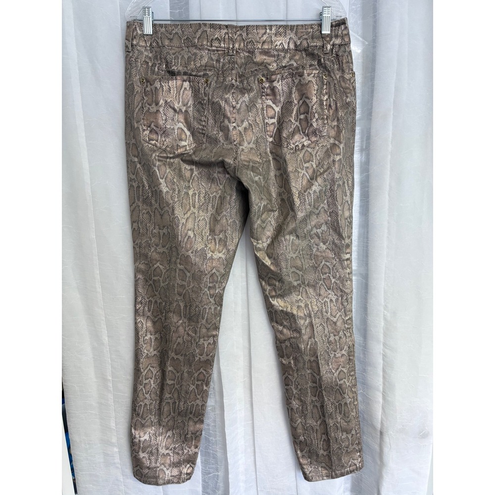 Chicos Platinum Denim Metallic Snakeskin Print Pants Bronze Tan Size 1.5 Regular - Picture 4 of 7